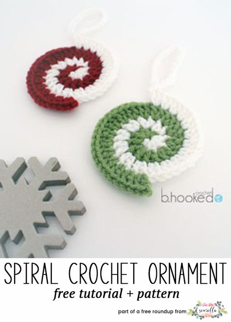 Crochet this easy spiral swirl candy christmas ornament from BHooked Crochet from my free crochet christmas ornaments roundup! Crochet Ornaments Free Pattern, Quick Crochet Gifts, Spiral Crochet, Crochet Ornament Patterns, Christmas Crochet Patterns Free, Crochet Xmas, Crochet Ornaments, Candy Christmas, Holiday Crochet