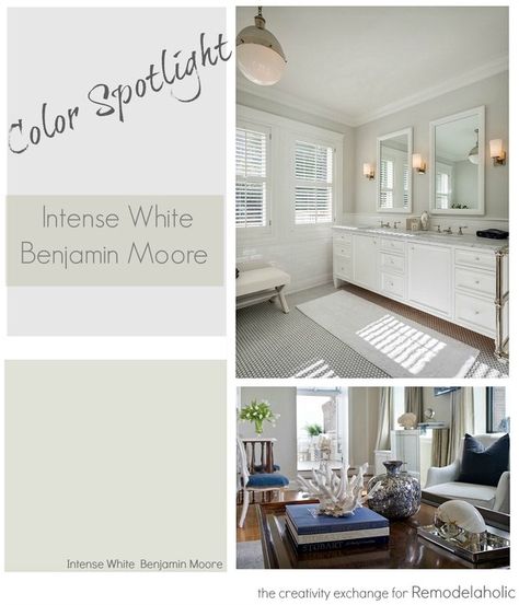 Benjamin Moore Intense White is one of the most beautiful and versatile off-white paint colors out there. With a very slight gray/green undertone, it always looks amazing in almost any lighting situation. More spaces painted in this color on link. Color Spotlight on Remodelaholic Griege Paint Colors, Benjamin Moore Intense White, Benjamin Moore Pale Oak, Benjamin Moore Wrought Iron, Color Spotlight, Edgecomb Gray, Interior Paint Colors Schemes, Black Paint Color, Popular Paint Colors