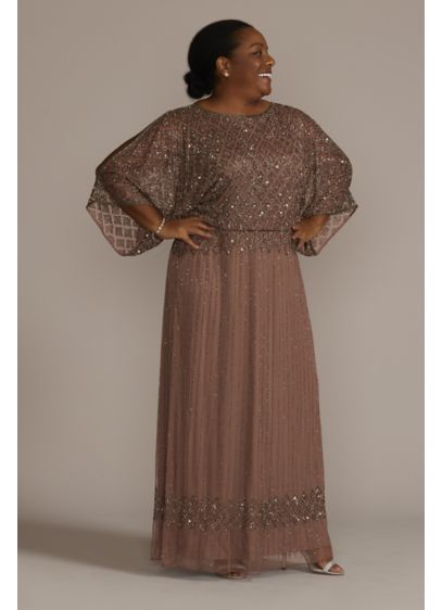 Cold Shoulder Ankle-Length Beaded Plus Size Dress D1985Q Mother Of The Bride Dresses Long, Plus Size Gowns, Mob Dresses, Bride Gowns, Mothers Dresses, Tea Length Dresses, Mom Dress, Necklines For Dresses, Groom Dress