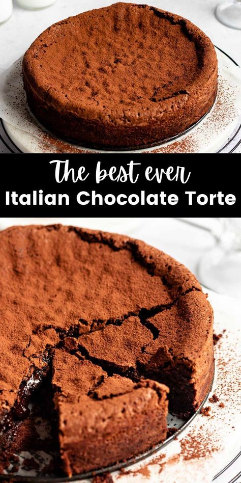 Heavenly Chocolate Cake, Italian Desserts Chocolate, Torte Caprese Recipe, Dark Chocolate Torte, Egg White Chocolate Cake, Italian Chocolate Desserts, Italian Chocolate Cake, Amaretto Dessert Recipes, Gf Thanksgiving