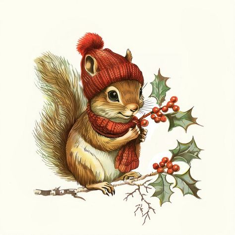 Squirrel character christmas animal theme. | free image by rawpixel.com / Pitcha Benrohman Christmas Squirrel Drawing, Cute Christmas Animals Illustration, Christmas Animal Art, Christmas Animal Illustration, Cute Christmas Sketches, Christmas Animals Drawing, Christmas Animals Illustration, Christmas Images Printable, Squirrel Sketch