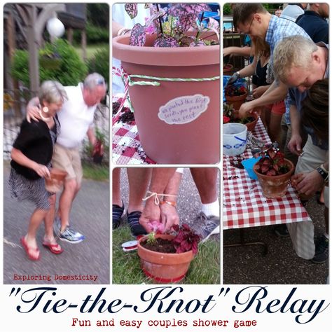 "Tie-the-Knot" Relay: fun and easy couples shower game - Other Wedding Ideas Couples Wedding Shower Games, Luau Bridal Shower, Couple Shower Games, Wedding Party Games, Engagement Party Games, Bridal Party Games, Fiesta Bridal Shower, Bridal Shower Activities, Couples Bridal Shower