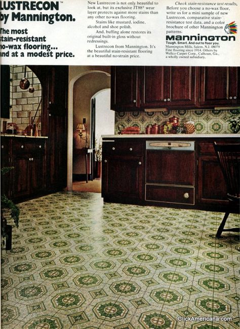 1970 kitchen floors magazine ads | variety of vinyl kitchen floors from the 1970s Vinyl Kitchen Floor, Historic Tile, Vinyl Flooring Kitchen, 70s Kitchen, 1970s Kitchen, Vintage Vinyl Flooring, Kitchen Floors, Kitchen Retro, 70s Home