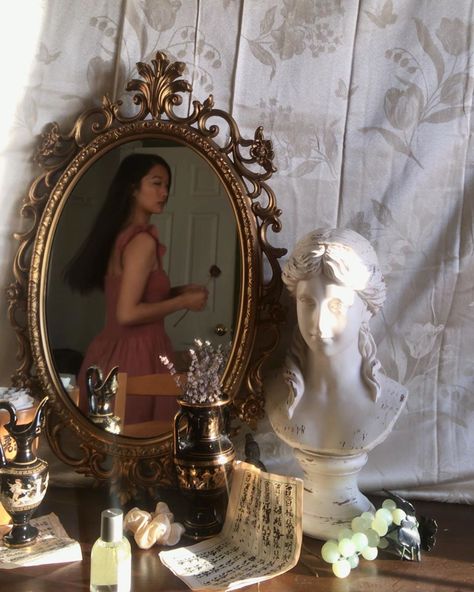 V I C T O R I A M I S U on Instagram: “She was a reverie on repeat - Loves I hope you aren't getting too sick of my dresser top and mirror, because I'm in love and forever…” Parisian Decor, Mirror Photography, Fairest Of Them All, Dresser Top, Romantic Homes, Princess Aesthetic, + Core + Aesthetic, I'm In Love, Vintage Mirror