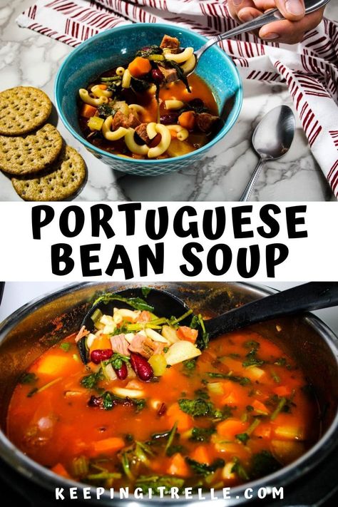 Instant Pot Portuguese bean soup is perfect for chilly weather. The  ultimate comfort food and what’s better than speeding up the cook time  in the pressure cooker? Portuguese Bean Soup, Portuguese Soup, Local Recipes, Cabbage And Sausage, Instant Pot Soup Recipes, Instant Pot Soup, Instant Recipes, Hawaiian Food, Instant Pot Dinner Recipes