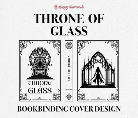 PoppyPrintworksCo - Etsy Book Binding Cover Design, Throne Of Glass Book Rebinding, Throne Of Glass Book Cover, Book Binding Design, Book Rebinding, Book Cover Art Diy, Book Cover Design Template, Book Cover Art Design, Hp Book