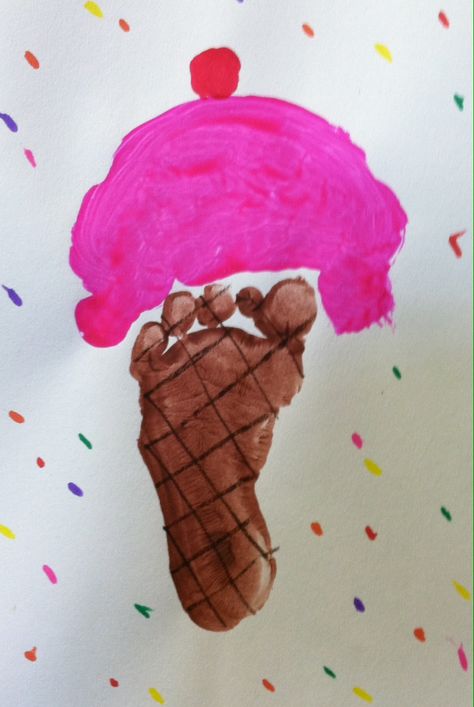 Foot-Print Ice Cream Cone Art Ice Cream Cone Art, Wild West Crafts, Baby Handprint Art, Sweets Art, Craft Activities For Toddlers, Baby Art Projects, Toddler Art Projects, Valentine Crafts For Kids, Footprint Art