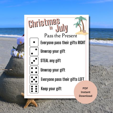 Looking for a Christmas in July Pass the Present Game that everyone can play? This Fun Christmas Pass the Present game is perfect for a big or small family or friend meetups. #christmasinjuly #christmasgames #summerchristmas Christmas In July Games, Christmas Drinking Games, Christmas Games For Adults, Summer Camp Themes, Drinking Games For Parties, Summer Christmas, Drinking Party, Theme Activity, Drinking Games