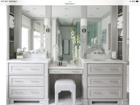 Vanity With Makeup Area, Walden House, Restroom Ideas, Beautiful Master Bathrooms, Master Bath Vanity, Makeup Area, Bathroom Transformation, Master Bath Remodel, Bathroom Reno