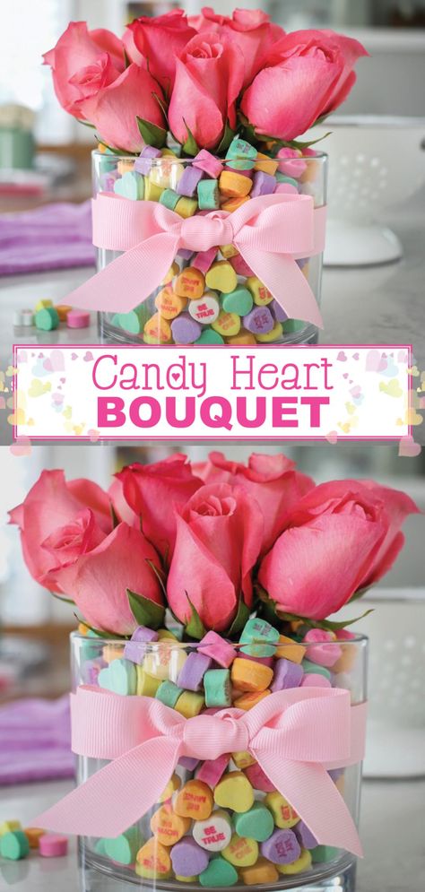 Hearts Grunge, Bouquet Valentines, Valentines Ideas For Him, Heart Bouquet, Diy Valentines Day Gifts For Him, Smart School House, Easy Candy, Valentine Centerpieces, Valentine Bouquet