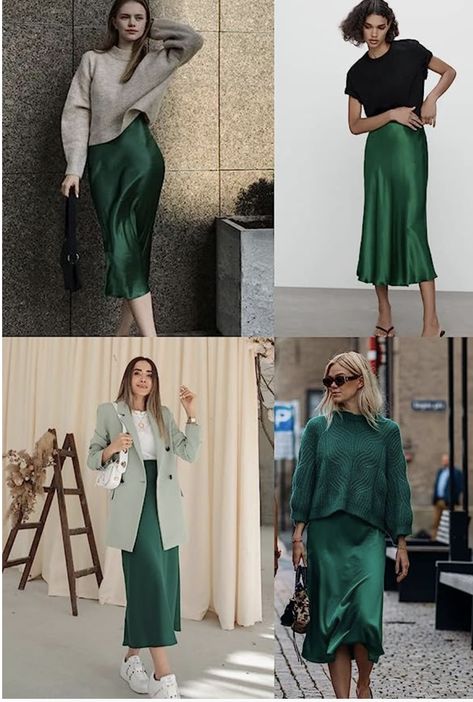 Midi Skirt High Waisted Solid Satin Dress Zipper Elegant Work Skirts Green Satin Skirt Outfit, Green Satin Skirt, Satin Skirts, Satin Skirt Outfit, Skirts Casual, Long Pencil Skirt, High Waist Long Skirt, Silk Midi Skirt, Dressy Skirts