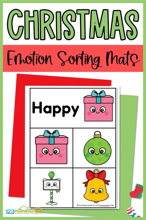 Christmas Social Emotional Preschool, Christmas Sorting Activities, Christmas Emotions Activity, Christmas Social Emotional Activities, Kindergarten Sorting Activities, Christmas Activities For Kindergarten, Christmas Curriculum, Emotions Printable, 123 Homeschool 4 Me