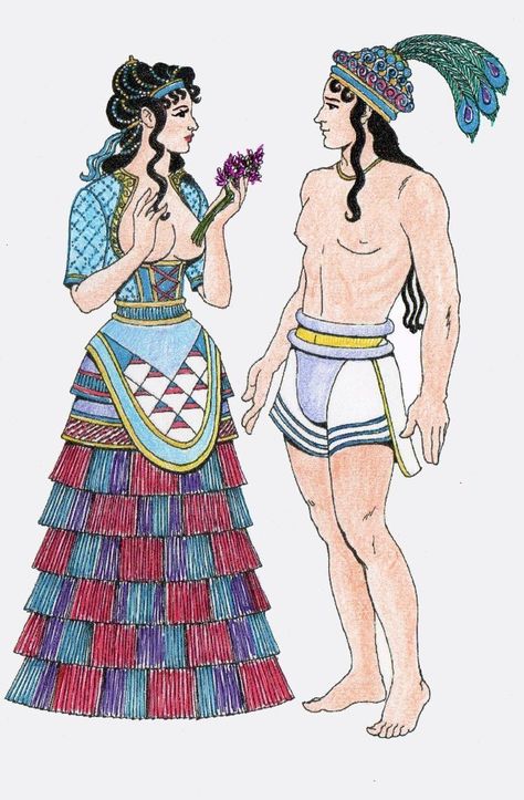 Ancient Crete Fashion, Mycenaean Clothing, Crete Fashion, Minoan Clothing, Minoan Women, Minoan Fashion, Ancient Greece Clothing, Ancient Crete, Ancient Greek Clothing