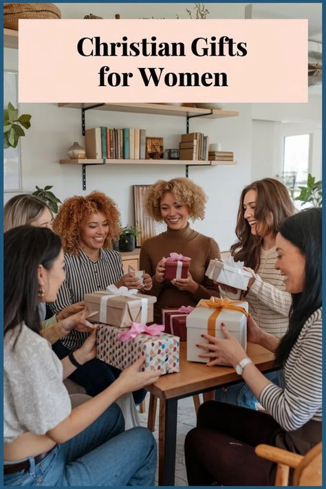 Women gathered at a table exchanging wrapped gifts, smiling and celebrating together. Rosary Gift Ideas, Gift Ideas For Bible Study Group, Christmas Gifts For Christian Women, Christian Gift Ideas For Women Diy, Gifts For Christian Women Ideas, Church Gifts Ideas, Gifts For Christian Women, Christian Women's Ministry, Ministry Gifts