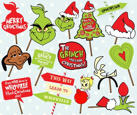 18 Grinch Photo Booth Printables - The Grinch Who Stole Christmas Photo Booth Props - The Grinch - Christmas Party - Printable Grinch Photo Booth, Elf Tricks, Grinch Night, Grinchmas Party, Photo Booth Printables, Funny Photo Props, Holiday Photo Booth Props, Christmas Photo Booth Props, Holiday Photo Booth