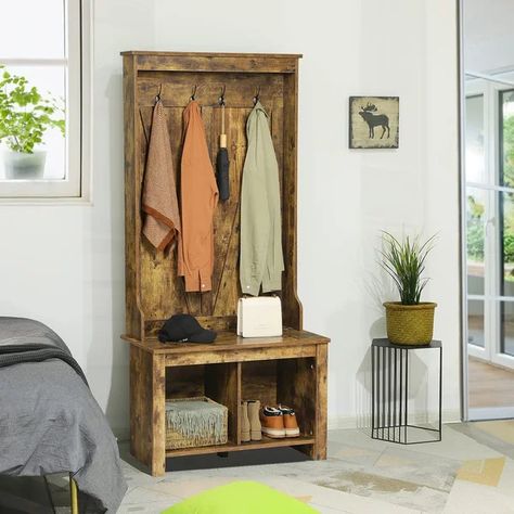 Brandusa Hall Tree Entryway Bench Coat Rack, Bench With Coat Rack, Bench And Shoe Storage, Hall Tree With Bench, Hall Tree Storage Bench, Entryway Hall Tree, Coat Rack With Storage, Hall Tree With Storage, Entryway Hall