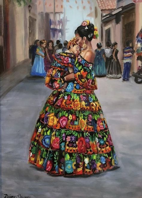 Latino Pride, 1960s Fashion Women, Mexican American Culture, Latin Art, Mexican Artwork, Mexican Paintings, Traditional Mexican Dress, Latino Art, Mexican Culture Art