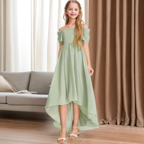 Girls Birthday Dresses, Asymmetrical Chiffon Dress, Flower Gown, Chiffon Flower Girl Dress, Bridesmaid Dresses Floor Length, Sage Bridesmaid Dresses, Sage Green Bridesmaid Dress, First Communion Dress, Infant Flower Girl Dress