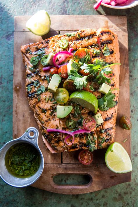 Cuban Grilled Salmon with Tomato Avocado Salsa | halfbakedharvest.com @hbharvest Easy Dinner Party Ideas, Easy Dinner Party Recipes, Grill Tips, Avocado Salsa Recipe, Half Baked Harvest Recipes, Summer Food Party, Grilled Salmon Recipes, Garlic Butter Salmon, Butter Salmon