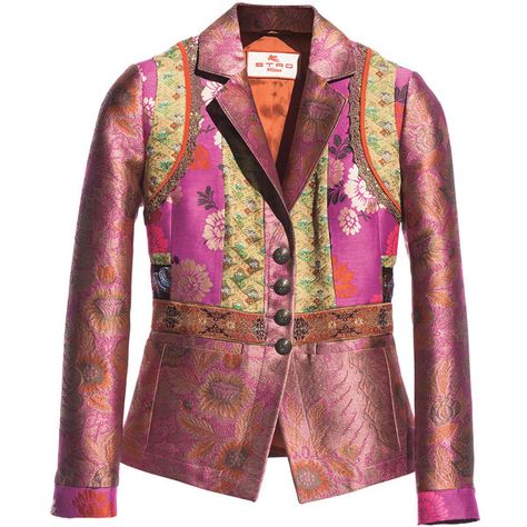 Etro Fitted Button-Front Brocade Jacket (31.995 CZK) ❤ liked on Polyvore featuring outerwear, jackets, fitted jacket, etro, long sleeve jacket, etro jacket and brocade jacket Indian Jackets, Brocade Jacket, Ladies Fancy Dress, Pattern Jacket, Purple Fits, Suits Design, Fitted Jacket, Tie Neck Tops, Stylish Blouse Design