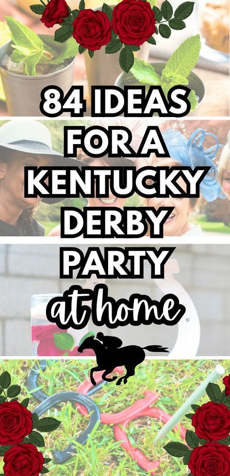 84 IDEAS FOR A KENTUCKY DERBY PARTY AT HOME - How to host a Kentucky Derby party at home (running of the roses parties). Fun Kentucky Derby party recipes ideas, Kentucky derby drinks, Kentucky Derby race party activities for adults and kids. Plus what to wear to a Kentucky Derby party for women and outfits for men Kentucky Derby attire. Everything for your Kentucky Derby aesthetic! #kentuckyderby #horserace #themeparty #derbyparty #southernparty #springparty #gardenparty Kentucky Derby Aesthetic, Derby Aesthetic, Party Activities For Adults, Kentucky Derby Fundraiser, Kentucky Derby Drinks, Kentucky Derby Party Ideas, Derby Food, Kentucky Derby Food, Kentucky Derby Theme