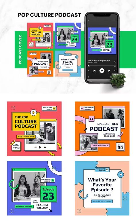 Pop Culture Podcast Cover Social Media Banner AI, PSD Podcast Design, Fb Banner, Podcast Cover, Design Podcast, Graphic Design Course, Social Media Banner, Post Design, Social Media Template, Social Media Design