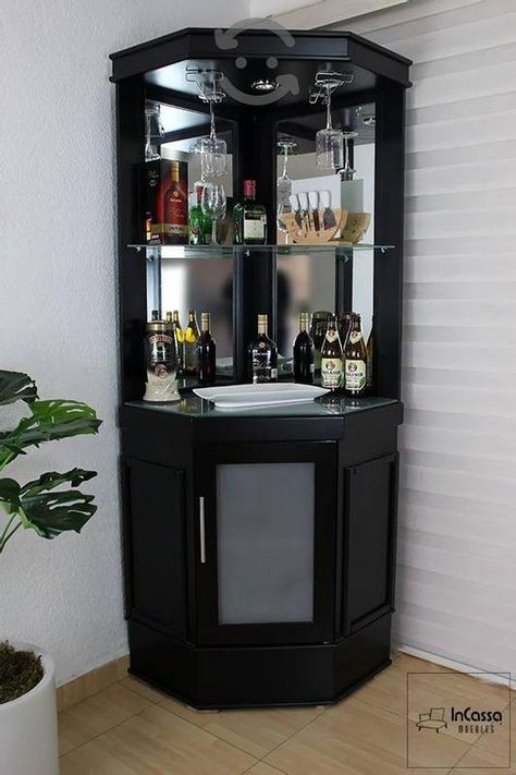 Mini Corner Bar Ideas, Corner Bar Cabinets For Home, Home Minibar, Mini Bar At Home Modern, Corner Bar Ideas For Home, Corner Home Bar, Mini Bar At Home, Corner Bar Cabinet, Armoire Bar