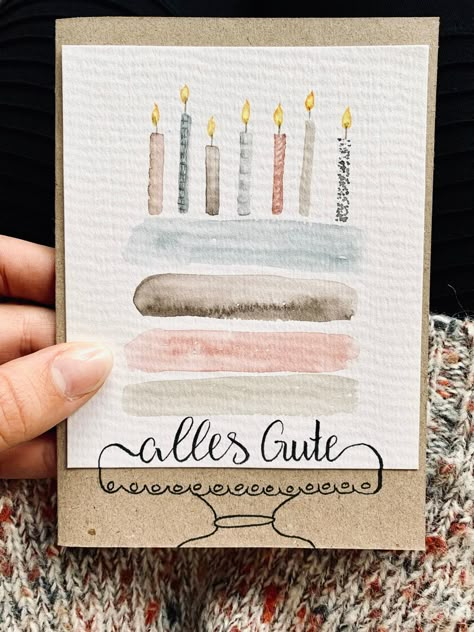 Greeting Card Inspiration, Watercolor Birthday Cards, Painting Birthday, Watercolor Birthday, Paper Crafts Card, Diy Presents, Creative Gift Wrapping, Birthday Cards For Friends, Birthday Diy