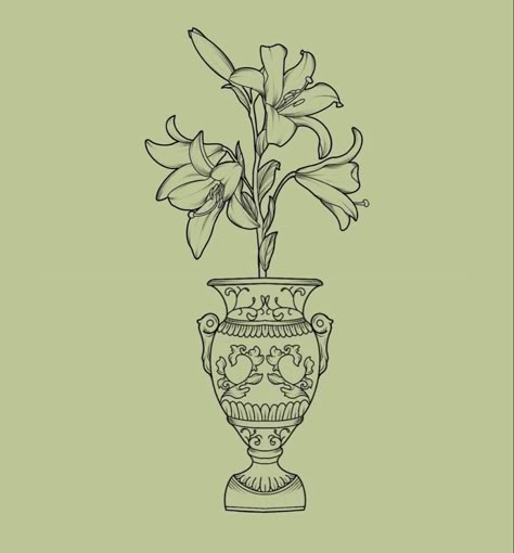 Vase With Flowers Tattoo Simple, Flower Vase Back Tattoo, Vase Tattoo Design, Flower Vase Tattoo, Decorative Tattoos, Vase Tattoo, Woodcut Illustration, Traditional Tattoo Designs, Scifi Fantasy Art