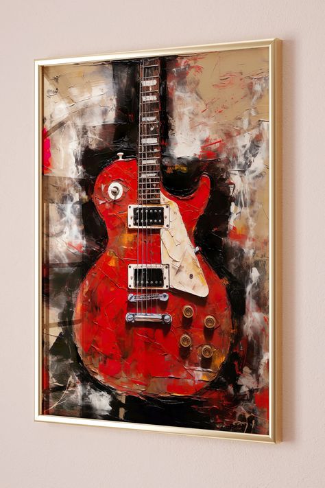 Electric Guitar Gibson Les Paul Impasto Painting - Etsy France Electric Guitar Painting, Guitar Painting On Canvas, Electric Guitar Gibson, Guitar Art Painting, Guitar Gibson, Red Electric Guitar, Guitar Designs, Gibson Electric Guitar, Bedroom Stuff