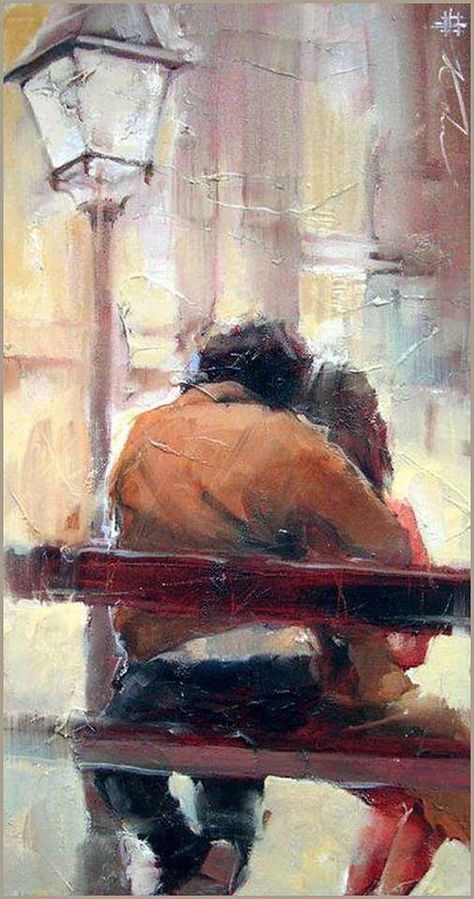 . Andre Kohn, Street Light, Two People, In The Rain, The Rain, A Man, Bench