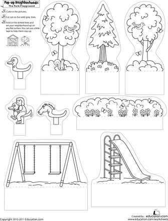 Worksheets: Pop-Up Neighborhoods: The Park Playground 2 Paper City Printable, Cute Art Projects, Pop Up Books, Paper Cut Outs, Paper City, Park Playground, Community Helpers, Up Book, Pop Up Book