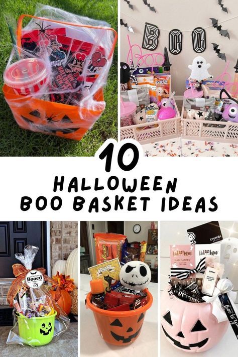 Halloween Treat Basket Ideas, Halloween Baskets Ideas, Boo Basket Ideas Adults, Boo Baskets For Kids Diy, Halloween Boo Box Ideas, Boo Basket Ideas For Work, Halloween Basket For Kids, Spooky Basket Ideas For Kids, Boo Basket Stuffers