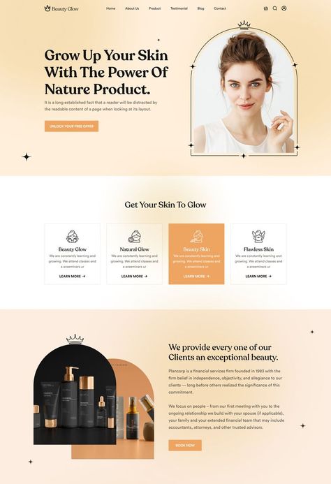 Beauty Skincare Product Landing Page Game Landing Page, Product Landing Page, Beauty Elixir, One Page Website, Beauty Clinic, Skincare Product, Web Layout Design, Web Layout, Cosmetic Packaging