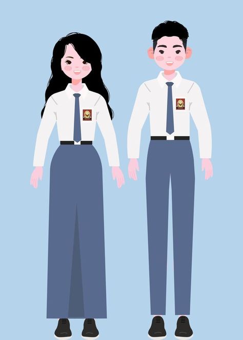 Indonesian Senior High School Student Senior High School Uniform, Simp Anime, Students Illustration, Couple Laughing, High School Uniform, School Illustration, Boy And Girl Cartoon, Senior High School, Student Body