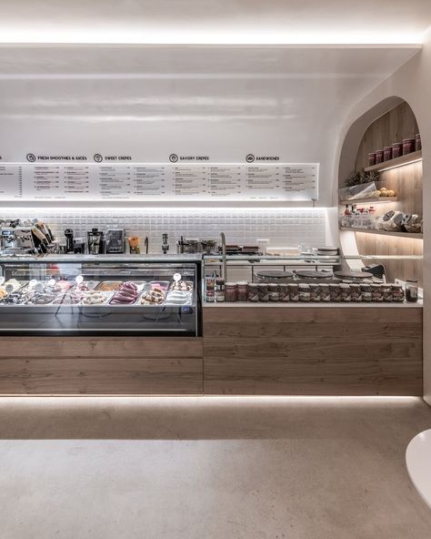 Crepe Shop Interior Design, Crepe Shop Design, Ice Cream Counter Design, Ice Cream Shop Counter, Omniview Design, Ice Cream Shop Interior Design, Ice Cream Shop Design, Ice Cream Cooler, Ice Cream Counter