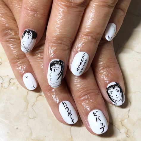 Cowboy Bebop Nails, Idol Nails, Painted Nail Art, Cowboy Bebop, Gorgeous Nails, Nail Designs, Nail Art, Comics, Nails