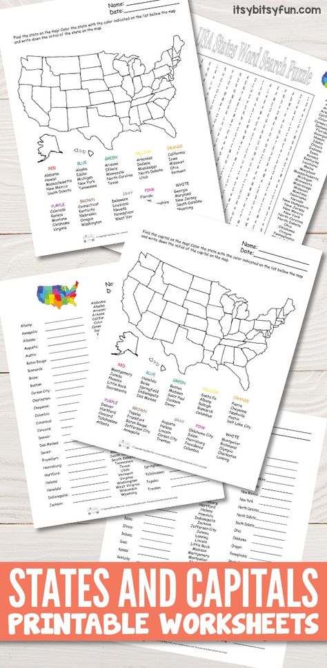 State Capitals Quiz, States And Capitals, Teaching Geography, Homeschool Worksheets, Homeschool Geography, Homeschool Social Studies, State Capitals, Homeschool History, Summer Learning