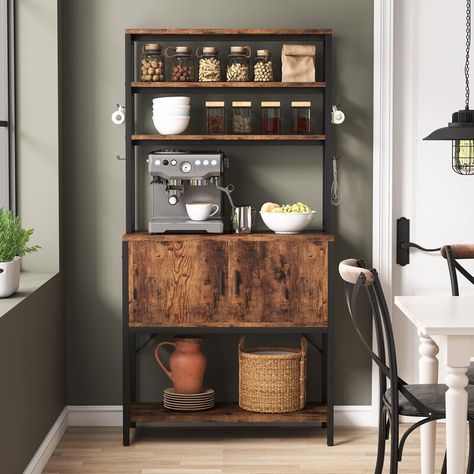 Foundry Select Dalston 31.49'' Steel Standard Baker's Rack with Microwave Compatibility & Reviews | Wayfair Shelf With Cabinet, Kitchen Bakers Rack, Baker's Rack, Hutch Cabinet, Kitchen Utility, Kitchen Storage Shelves, Bakers Rack, Charming Kitchen, Utility Storage