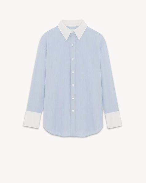 Winchester boyfriend shirt in cotton | Saint Laurent | YSL.com Cowl Back Dress, Boyfriend Shirt, Shirts Blouses, Pant Shirt, Long Shirt, Cotton Style, Button Placket, Winchester, Cotton Poplin