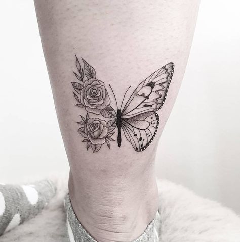 Rose Wings Tattoo, Butterfly Rose Tattoo, Rose And Butterfly Tattoo, Rose Tattoos For Women, 100 Tattoo, Roses Tattoo, 1 To 100, Geniale Tattoos, Small Butterfly