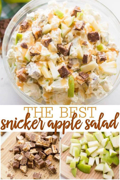 Apple Snickers Salad, Snickers Dessert, Caramel Apple Salad, Snicker Apple Salad, Snickers Salad, Fruit Pudding, Apple Salad Recipes, Apple Salad, Vanilla Pudding Mix