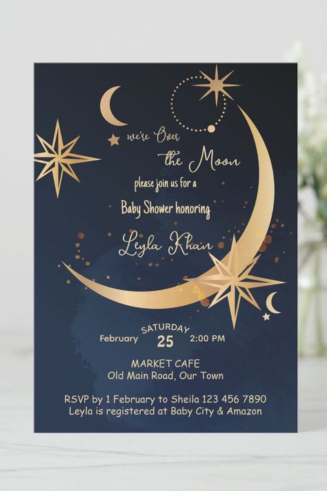 Moon Baby Shower Invitation, Moon Baby Shower, Baby Shower Invitation Template, Personalized Napkins, Baby Shower Invites, Christmas Invitations, Baby Shower Diy, Personalized Decor, Baby Shower Theme