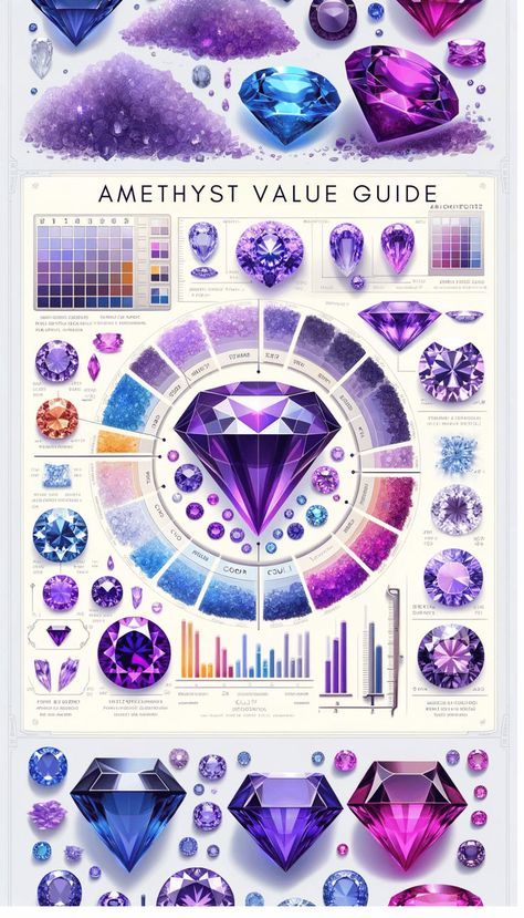 Discover the worth of amethyst crystals with our detailed guide. Uncover how factors like size, color, and clarity affect the price and value of these captivating gemstones. Ideal for anyone interested in the nuances of gemstone valuation, from casual collectors to seasoned enthusiasts. Purple Gemstones, Blue Amethyst, Amethyst Stalactite, Perspective Art, Amethyst Crystals, Amethyst Color, Price Guide, Delicate Jewelry, Purple Crystals