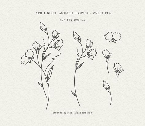 April Sweet Pea Tattoo, Flowers On Pumpkins, Birth Month Flower Svg, Birth Flower Svg, Sweet Pea Tattoo, Plant Tattoos, October Birth Flowers, Tiny Tats, Nouveau Tattoo