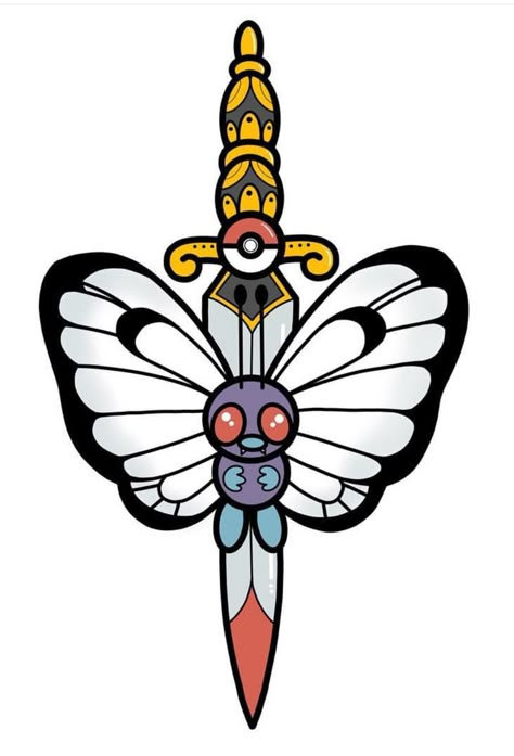 Butterfree Tattoo Design, Pokemon Butterfree Pokemon Tattoo, Kawaii Pokemon Tattoo, Neo Traditional Pokemon Tattoo, American Traditional Pokemon Tattoo, Halloween Pokemon Tattoo, Pokemon Traditional Tattoo, Mini Traditional Tattoo, Anime Traditional Tattoo, Butterfree Tattoo