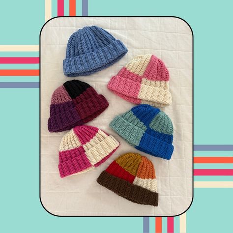 It’s beanie season!! All four of the patterns in my Beanie Bundle can be found for free on my blog (link in bio)✨ Plain ribbed, patchwork, checkerboard, & patchwork with accent brim! These beanies are designed with seamless color changes & with an invisible closure seam! Did I mention that there isn’t too much fabric on the top too? ☺️ This is my go-to beanie pattern, & a great use of extra scrap yarns!! I am so proud of these designs & I hope you love them as much as I do! Please tag me ... Patchwork Beanie, Beanie Pattern Free, Crochet Beanie Pattern Free, Beanie Crochet, Crochet Beanie Pattern, Beanie Pattern, Crochet Inspo, Crochet Beanie, So Proud