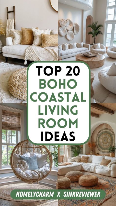 Imagine a room that invites calm with soft coastal vibes, blended beautifully with the relaxed charm of boho style. These boho coastal living room ideas offer a fresh take on tranquil living, combining airy spaces, light textures, and beachy accents. Perfect for anyone craving a serene sanctuary without losing personality. Coastal Boho Chic Living Room, Beach Living Room Aesthetic, Coastal Cottage Living Room Ideas, Beach Cottage Living Room Ideas, Bohemian Coastal Living Room, Beach Boho Living Room, Coastal Boho Pillows, Boho Beach Living Room, Beachy Living Room Ideas