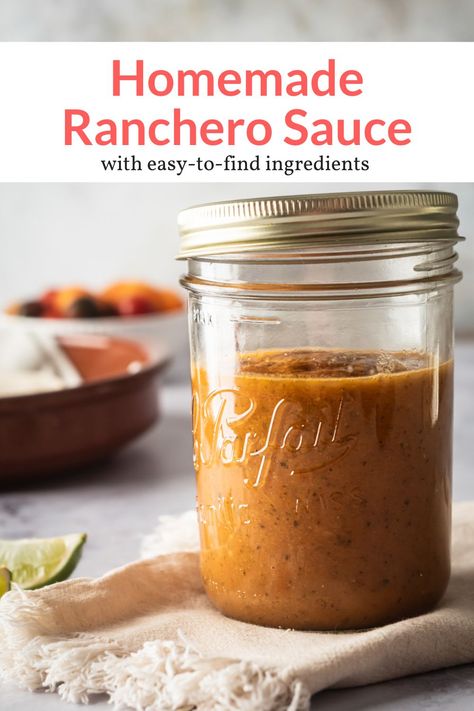 Learn how to make the best homemade ranchero sauce with pantry staples! Great for Huevos Rancheros, tacos, enchiladas, burritos, and more. #condiment #makeahead Rancheros Sauce, Enchiladas Burritos, Healthy Condiments, Ranchero Sauce, Compound Butters, Grilled Chicken Tacos, Mexican Sauce, Slender Kitchen, Keto Sauces