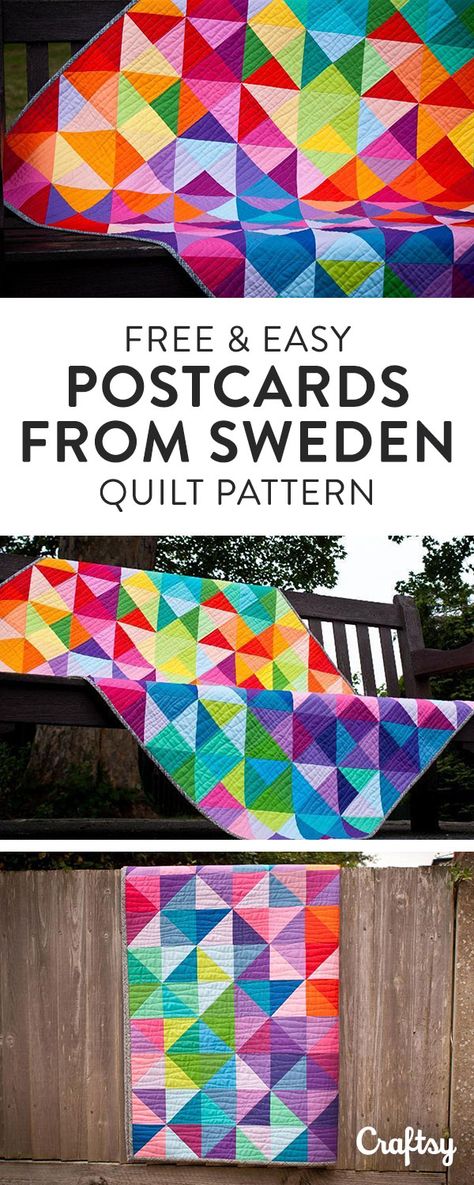 Easy Postcard From Sweden Quilt Pattern for Beginners Postcard From Sweden Quilt, Block Quilt Ideas, Sew Quilt, Quilt Modernen, Block Quilt, Rainbow Quilt, Beginner Quilt Patterns, Manta Crochet, Triangle Quilt